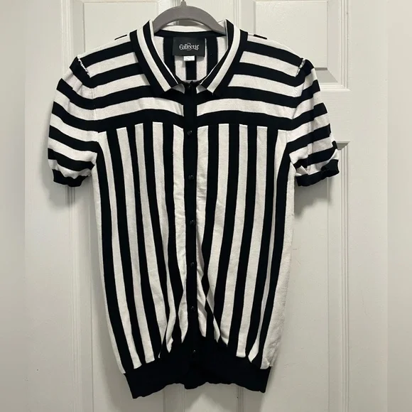 Collectif Lailie Striped 60's Cardigan Black White Buttons - 2X - EUC - Picture 2 of 12